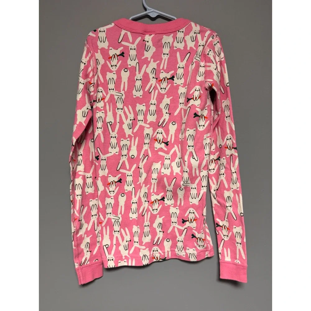 Hanna Andersson Kids Pink White Bunny Rabbit Pajama Top Organic Cotton Size 12